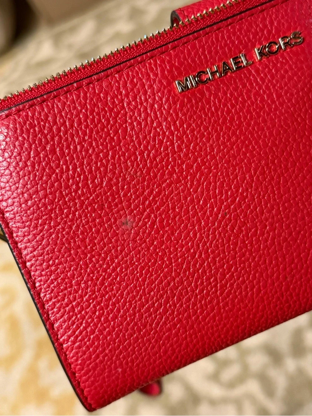 Michael Kors Red Pebbled Leather Double-Zip Wristlet Wallet
